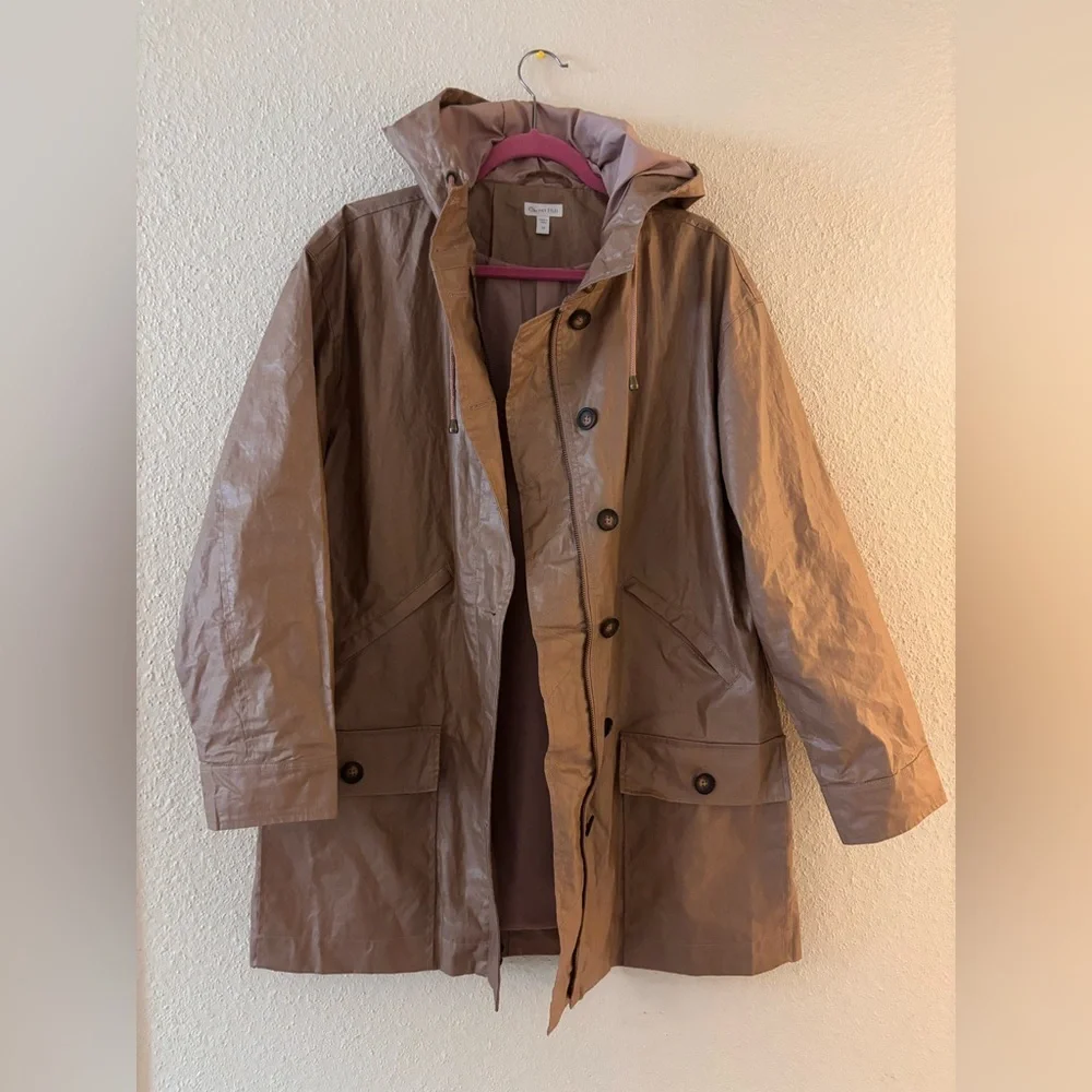 Garnet Hill Coated Tan Beige Rain Jacket 10